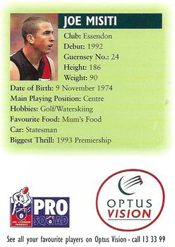 1996-97 Optus Vision Pro Squad #21 Joe Misiti Back